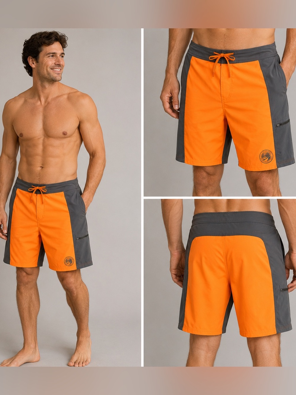 REI Board Shorts Men’s 38 Orange Gray Surf Swim Trunks Beach Lightweight